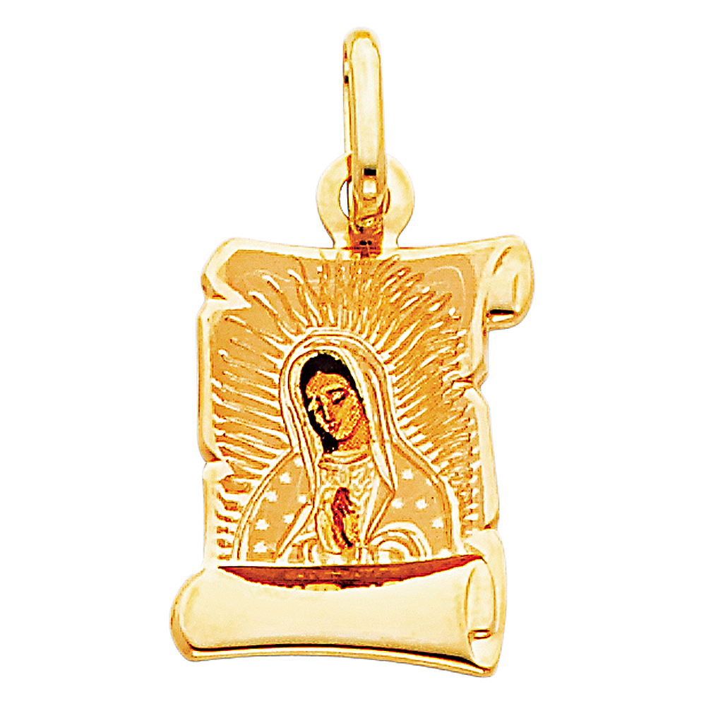 14K Yellow Gold Small Religious Virgen De Guadalupe Picture Charm Pendant